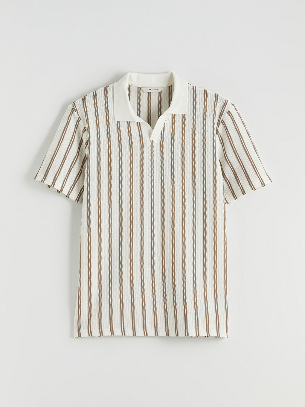 Bej Polo Yaka Çizgili Penye Erkek Tişört-4