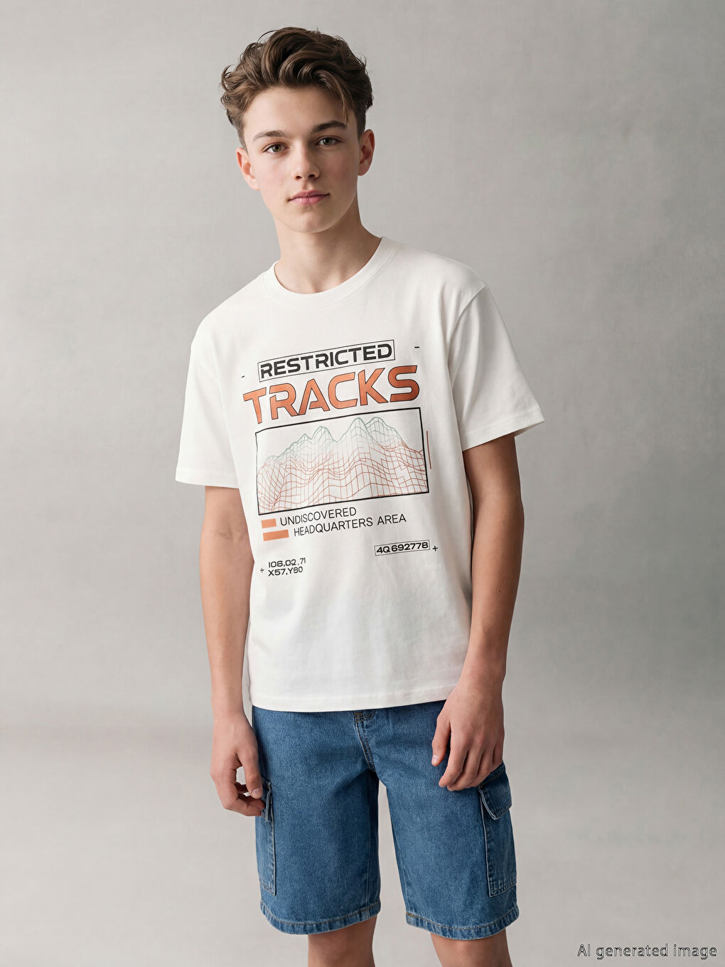 Beyaz Bisiklet Yaka Baskılı Erkek Çocuk Tişört