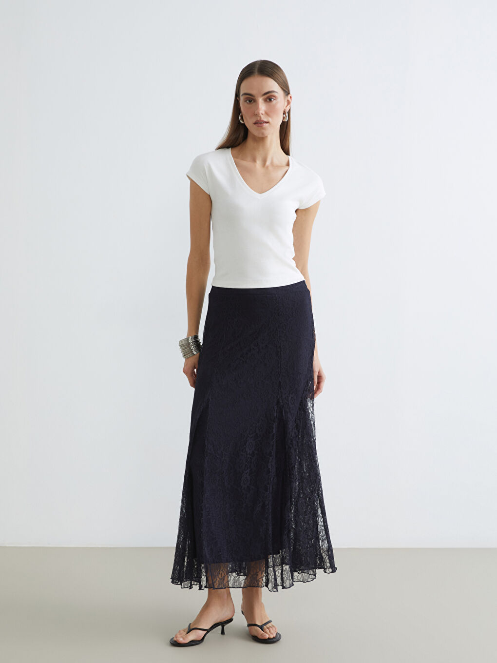 Women's Elastic Waist Lace A-Line Skirt