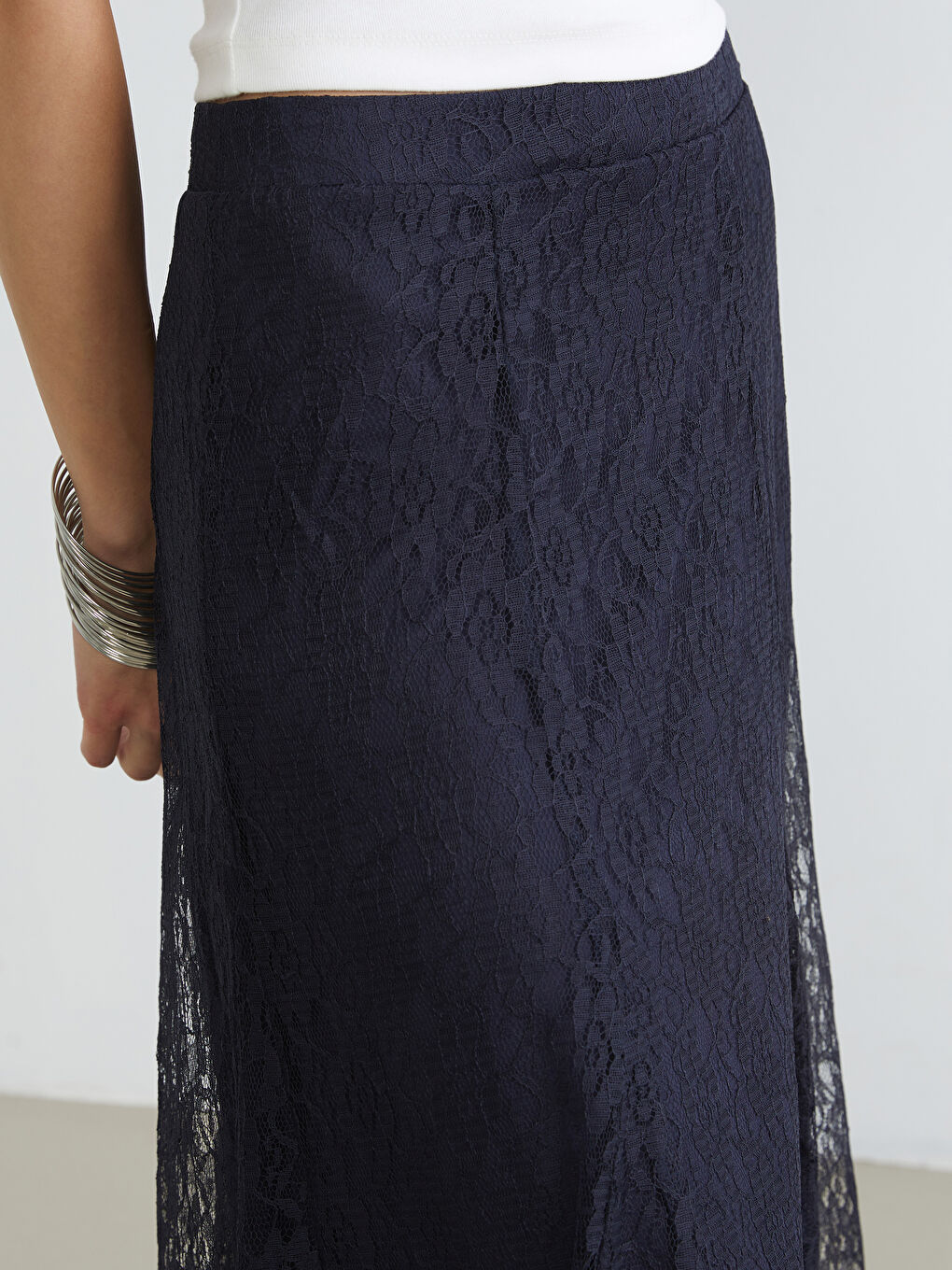 Women's Elastic Waist Lace A-Line Skirt-2