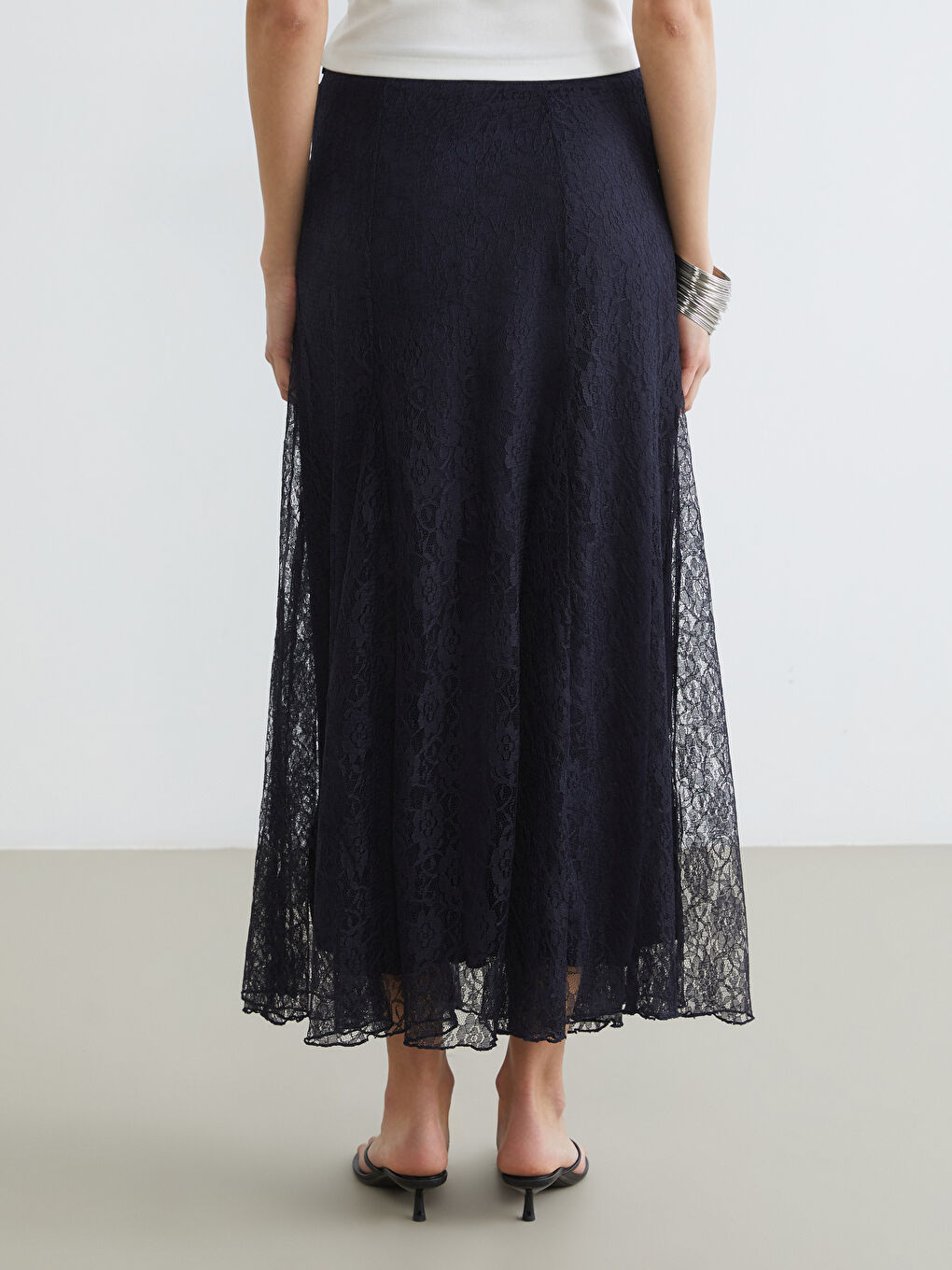 Women's Elastic Waist Lace A-Line Skirt-3