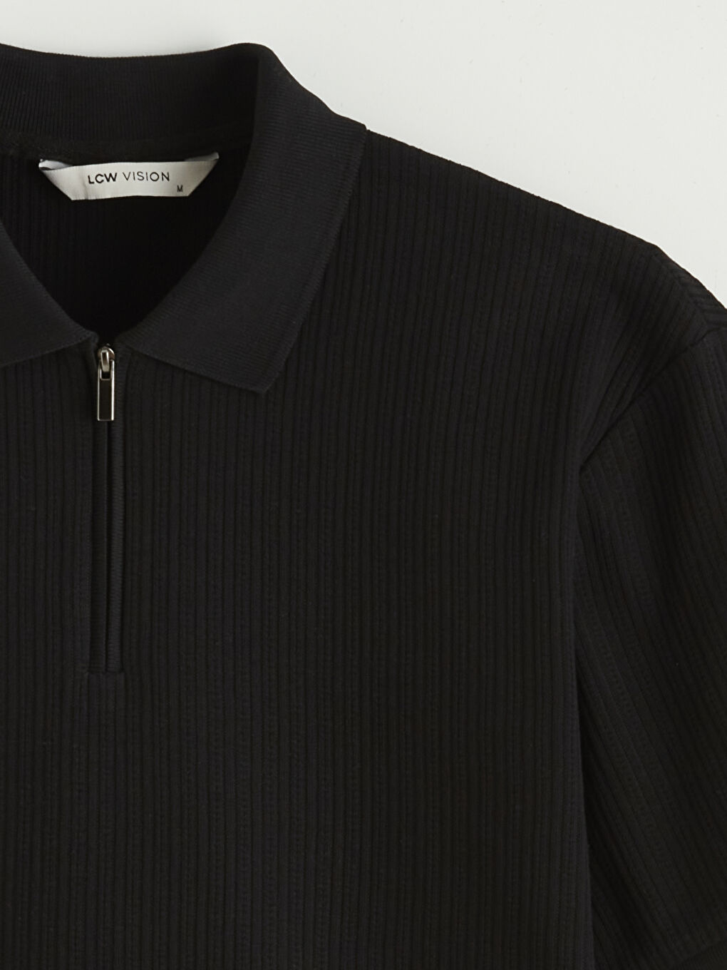 Siyah Polo Yaka Fitilli Erkek Triko Tişört-1