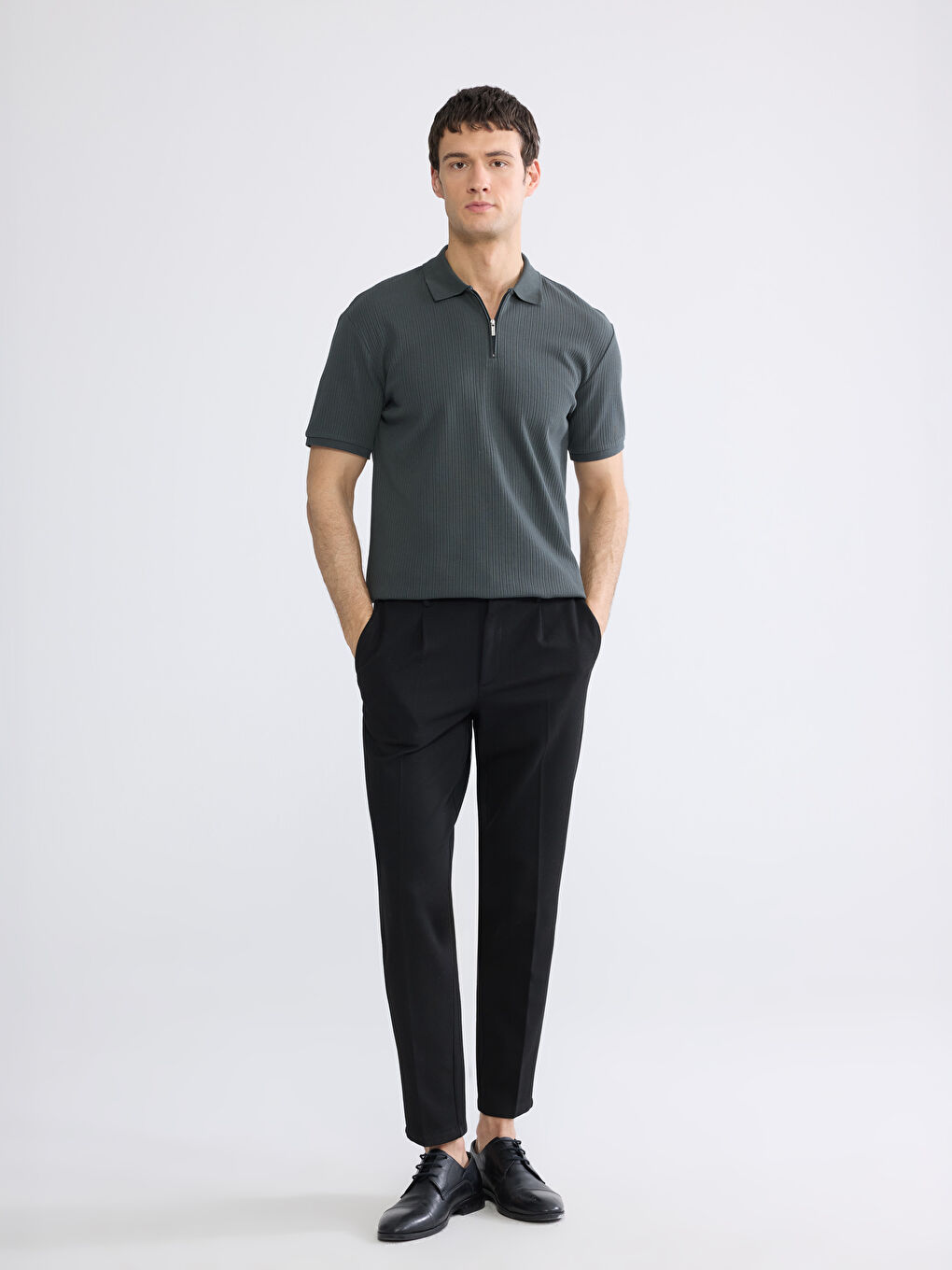 Petrol Polo Yaka Fitilli Erkek Triko Tişört-1