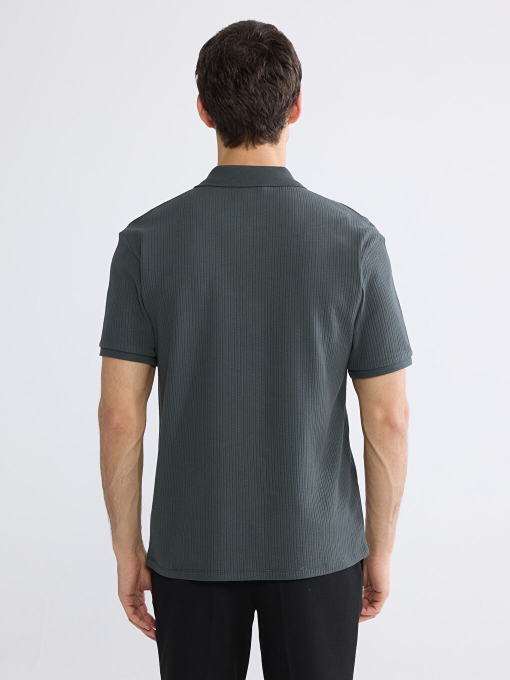 Petrol Polo Yaka Fitilli Erkek Triko Tişört-3