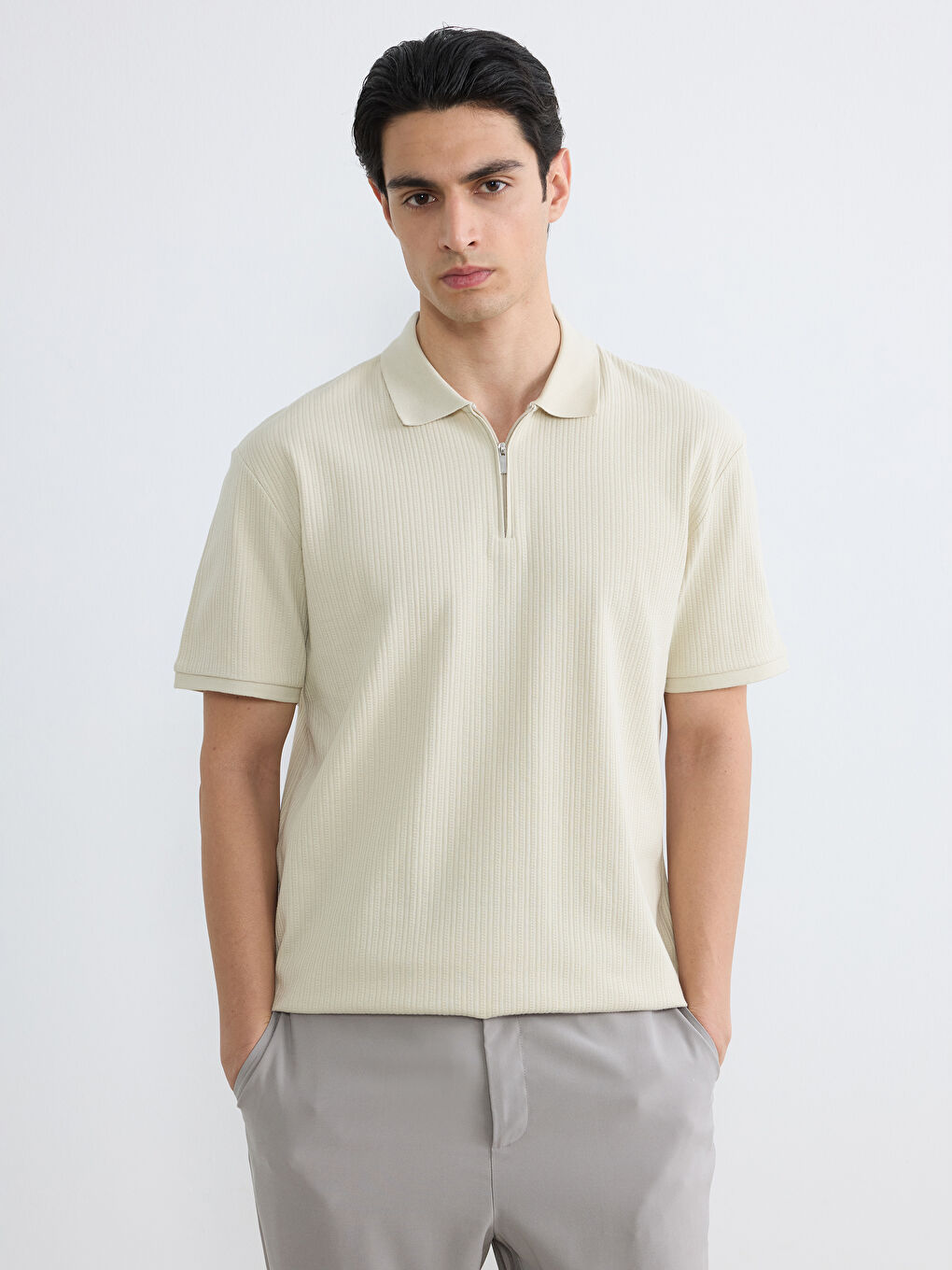 Men's Ribbed Knit Polo Shirt