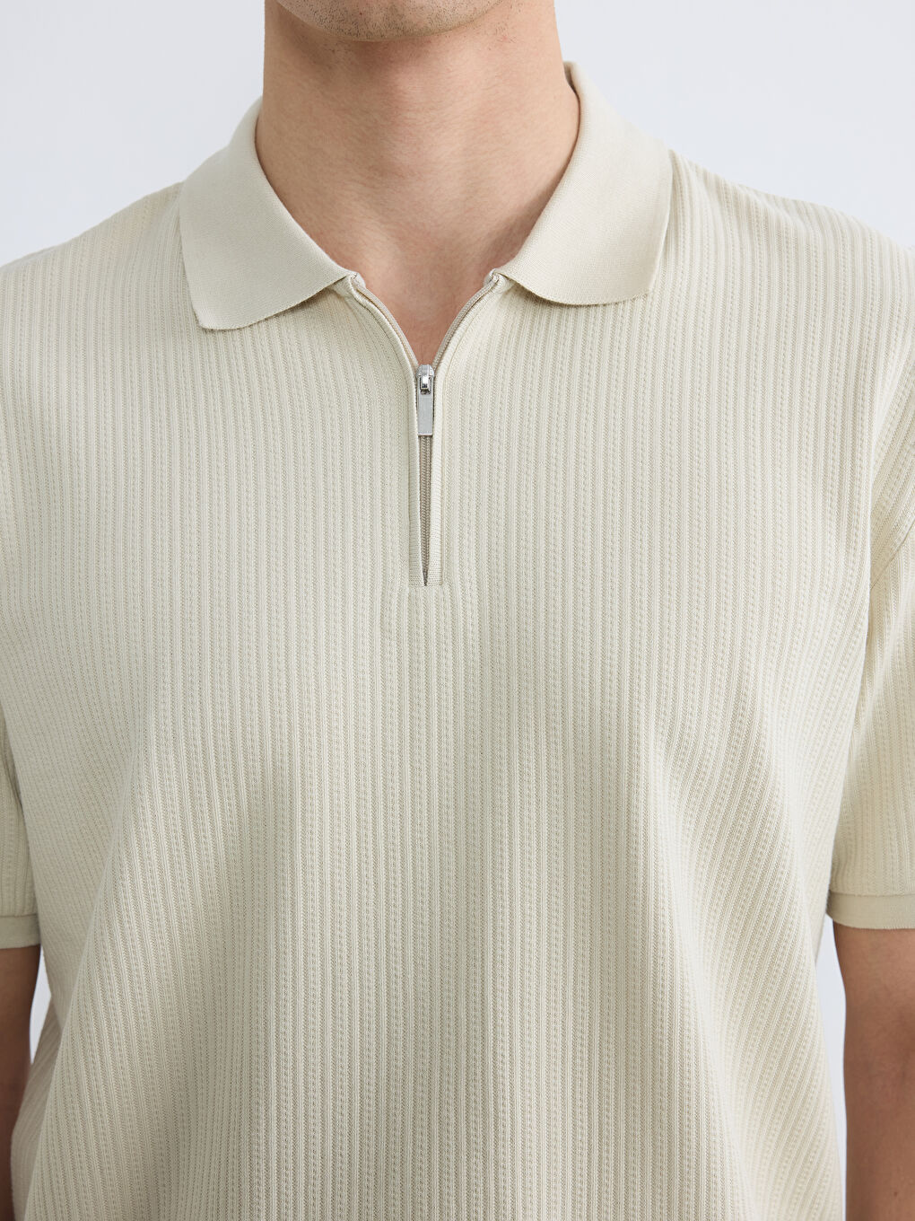 Men's Ribbed Knit Polo Shirt-2