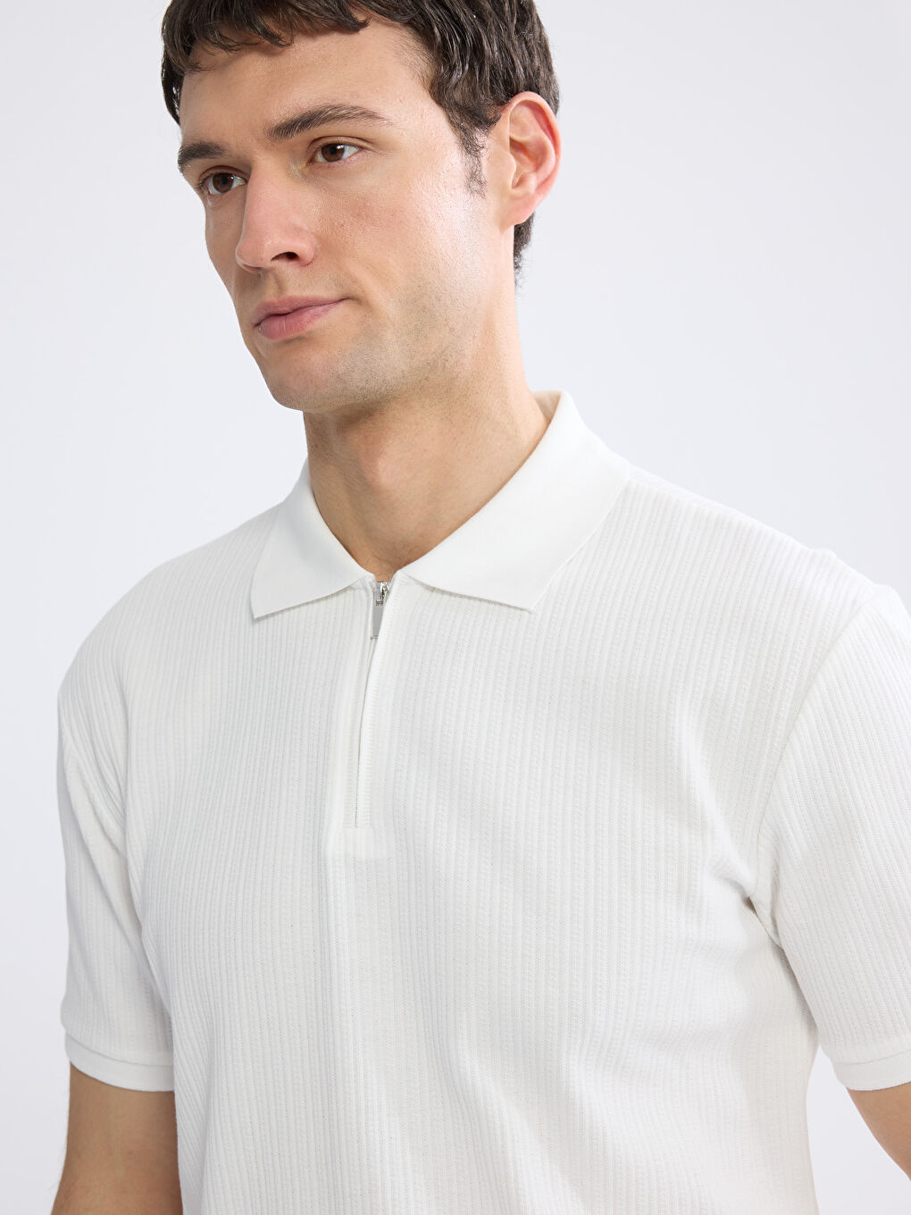 Men's Ribbed Knit Polo Shirt
