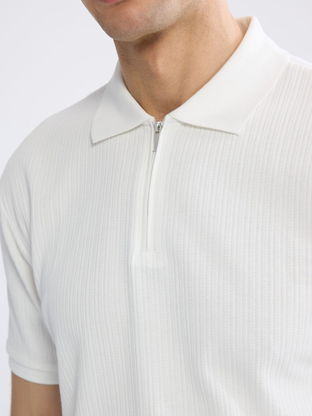 Men's Ribbed Knit Polo Shirt-2