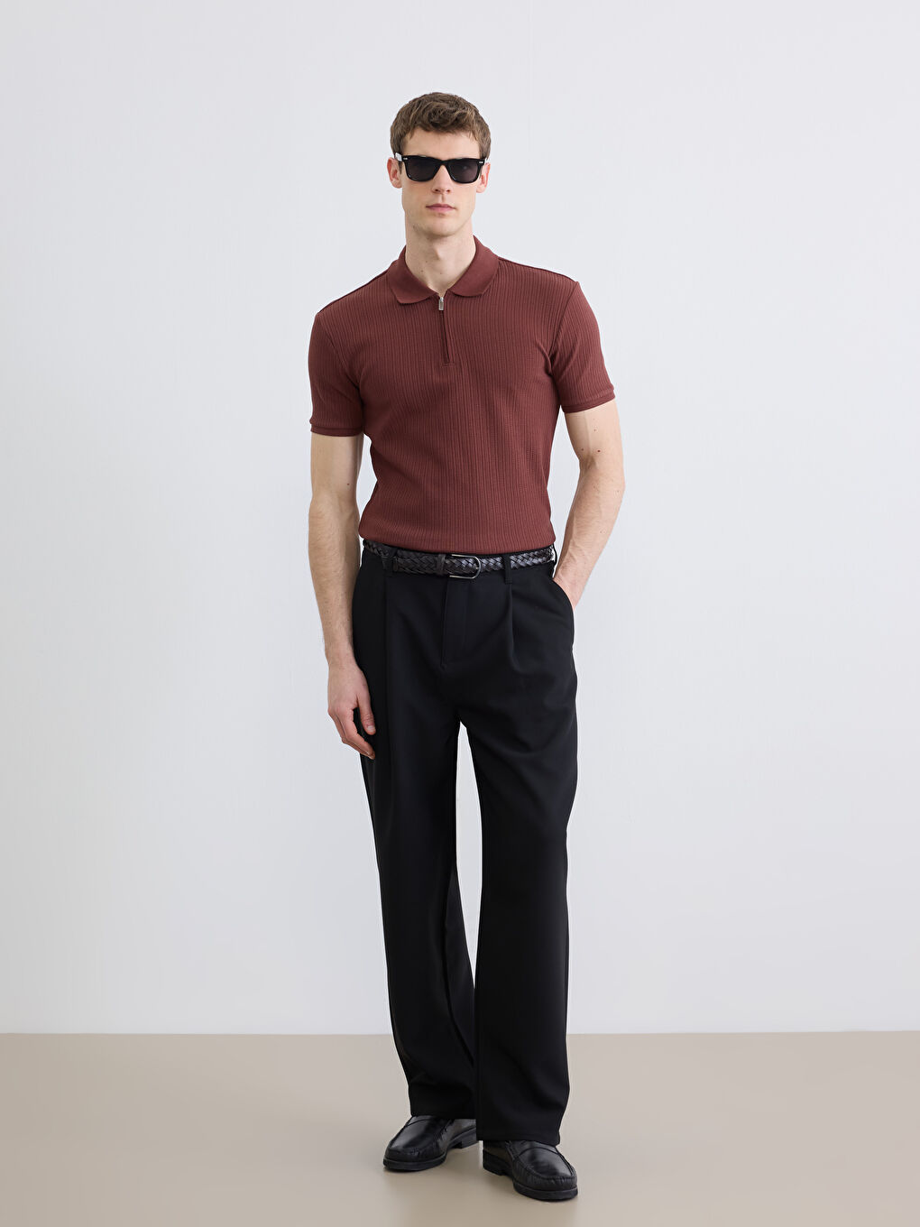 Polo Collar Ribbed Men's Knitwear T-Shirt-1