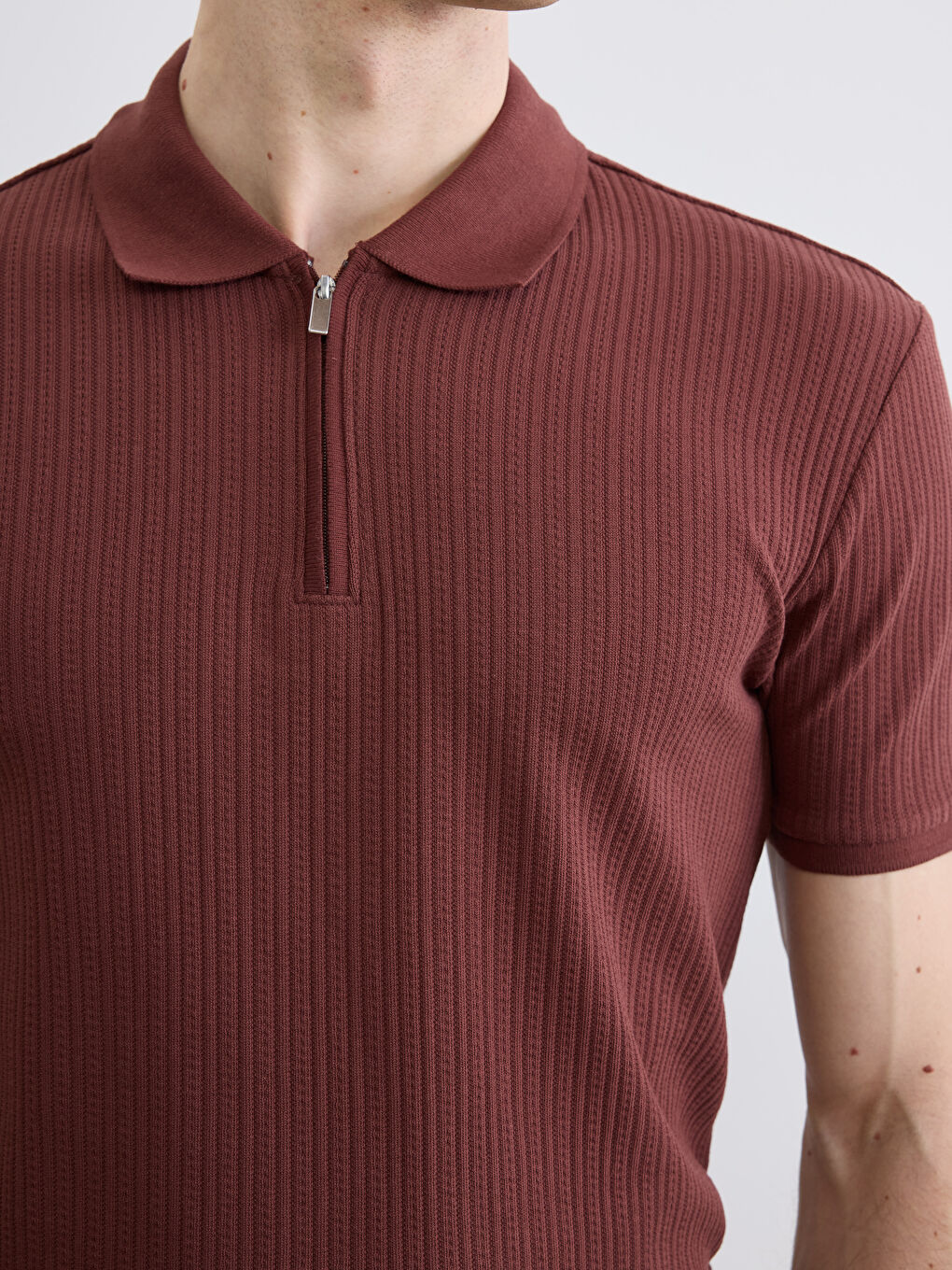 Polo Collar Ribbed Men's Knitwear T-Shirt-2