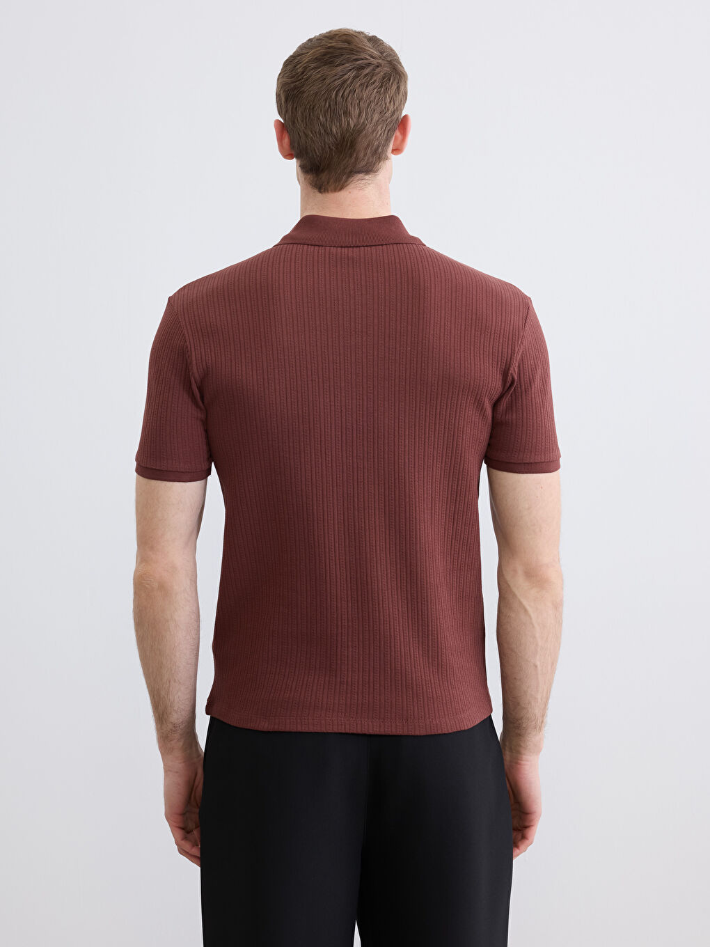 Polo Collar Ribbed Men's Knitwear T-Shirt-3