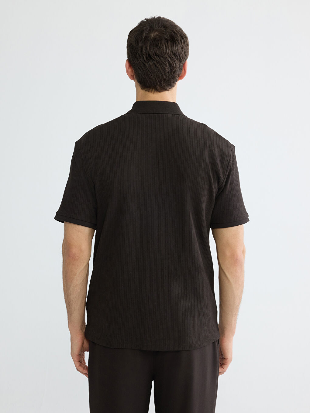 Kahverengi Polo Yaka Fitilli Erkek Triko Tişört-3