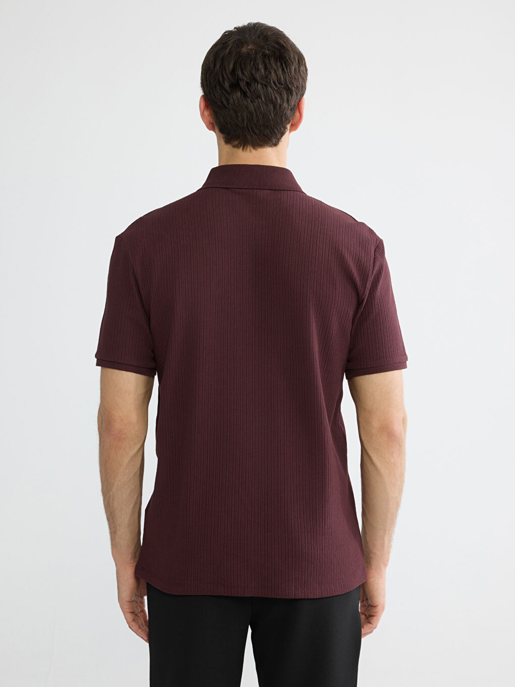 Bordo Polo Yaka Fitilli Erkek Triko Tişört-3