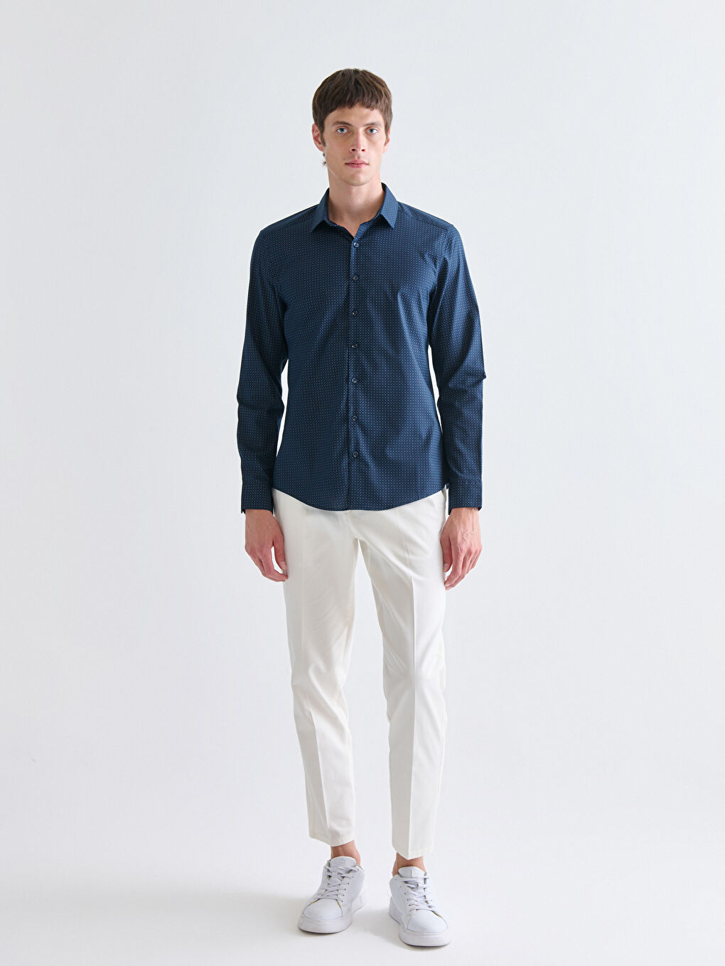 Мужчины Синий Рубашка-1