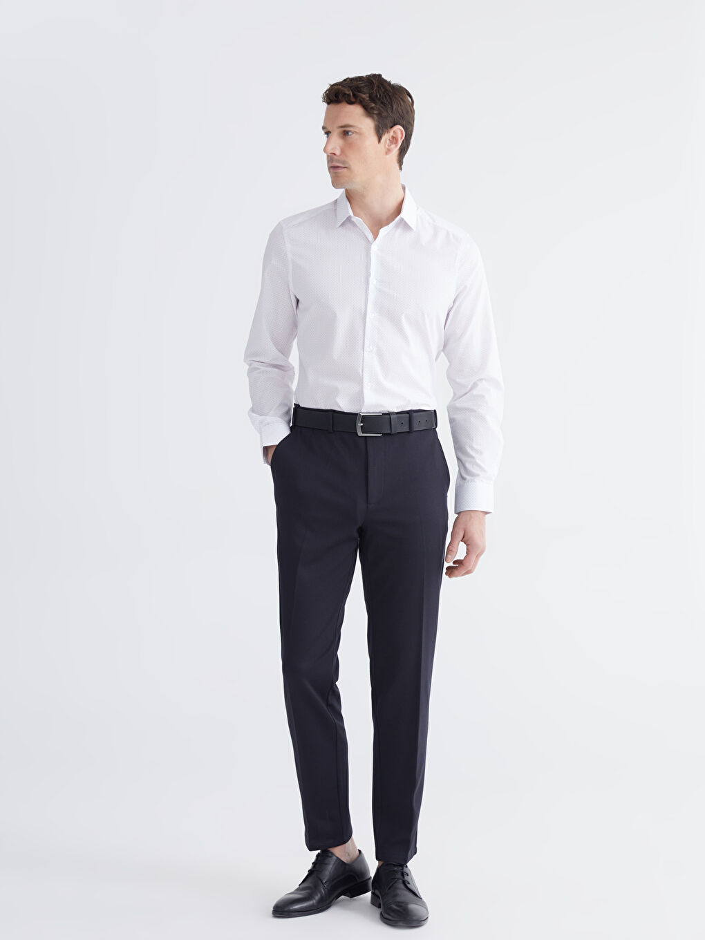 Приталенная мужская рубашка из поплина с длинным рукавом и узором-2