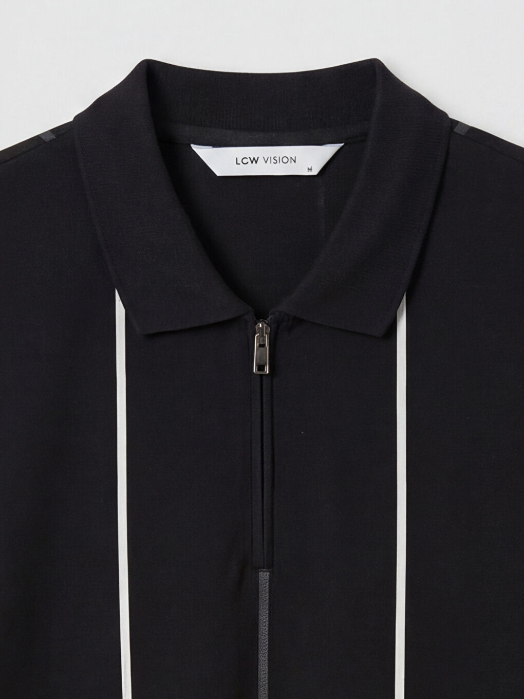 Siyah Polo Yaka Çizgili Pike Erkek Tişört-2