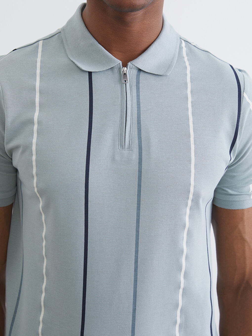 Yeşil Polo Yaka Çizgili Pike Erkek Tişört-2