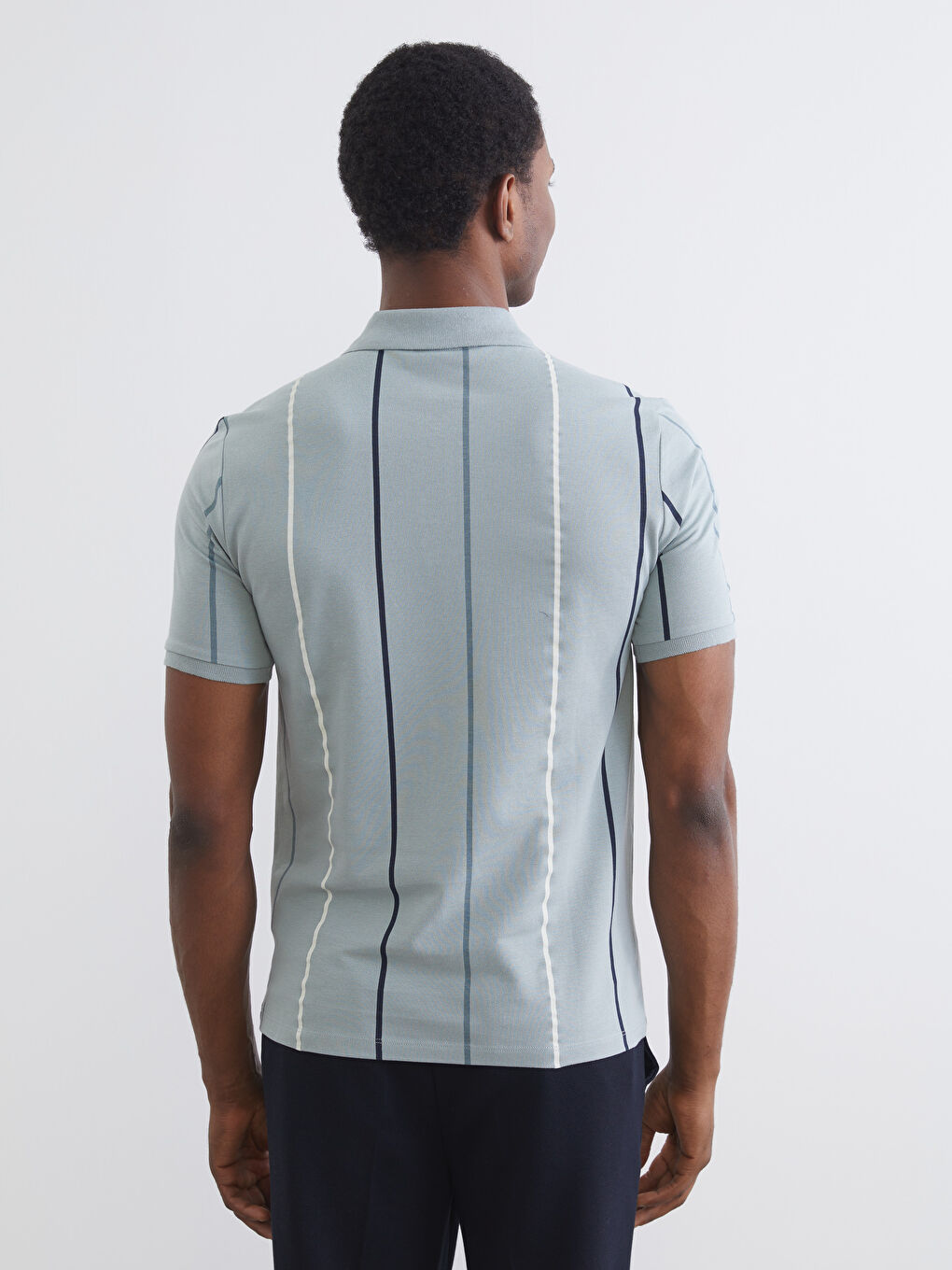 Yeşil Polo Yaka Çizgili Pike Erkek Tişört-3