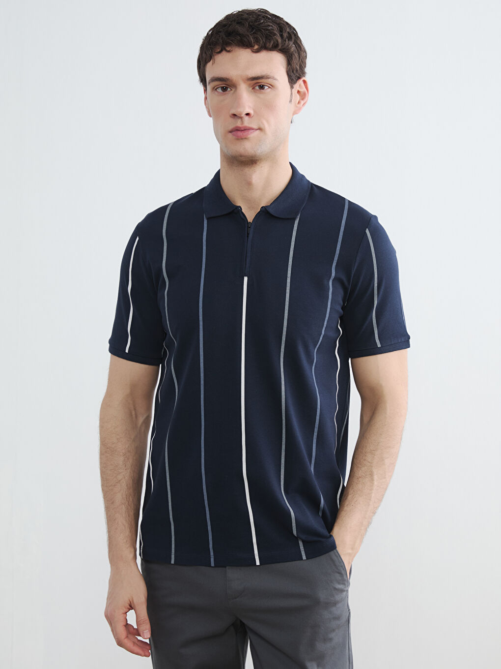 T-shirt Homme à Rayures en Piqué avec Col Polo