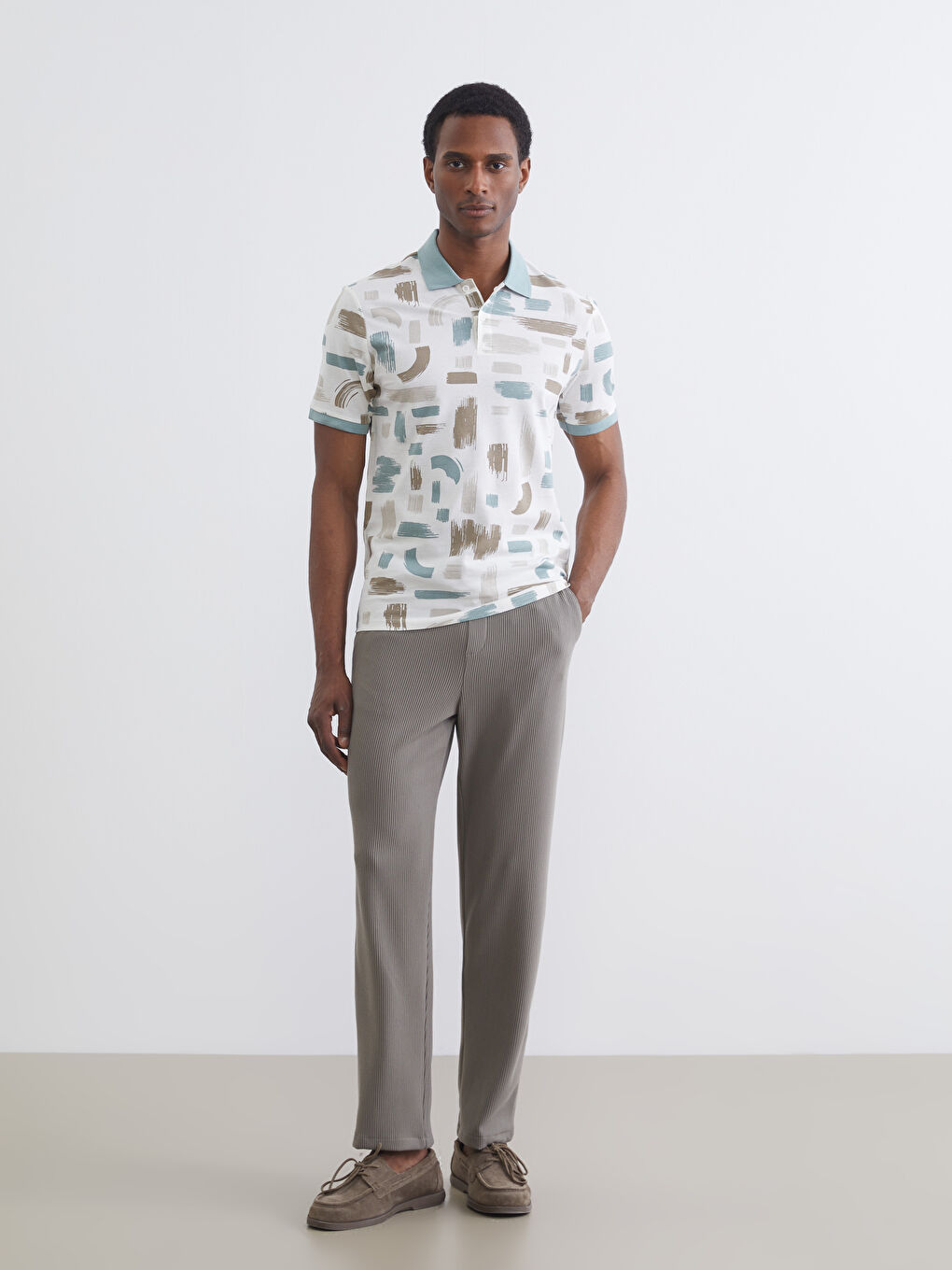 Polo Collar Patterned Piqué Men's T-Shirt-1