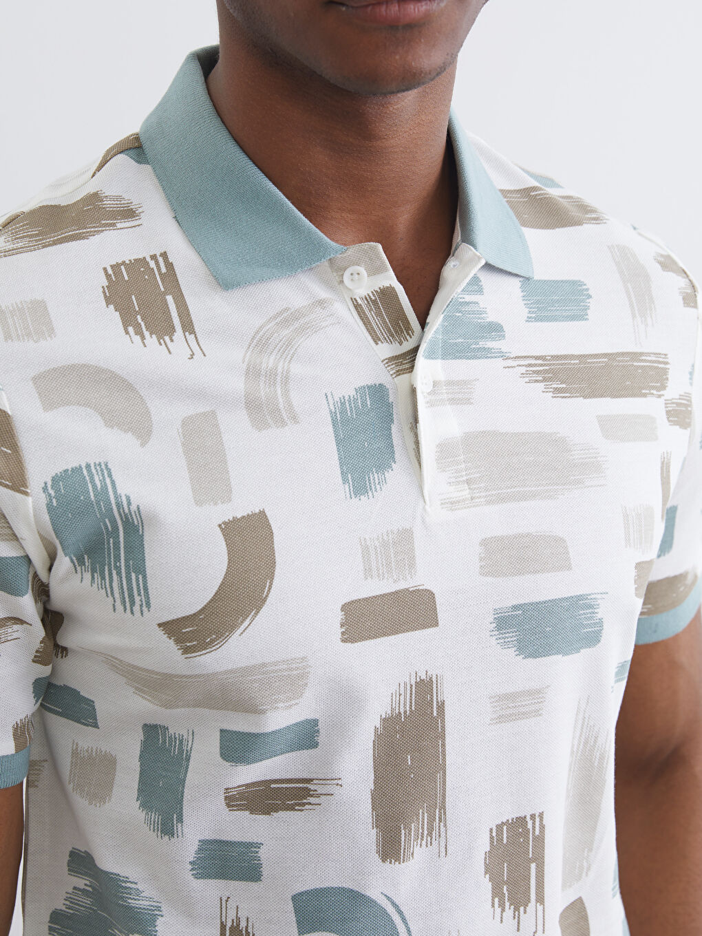 Polo Collar Patterned Piqué Men's T-Shirt-2