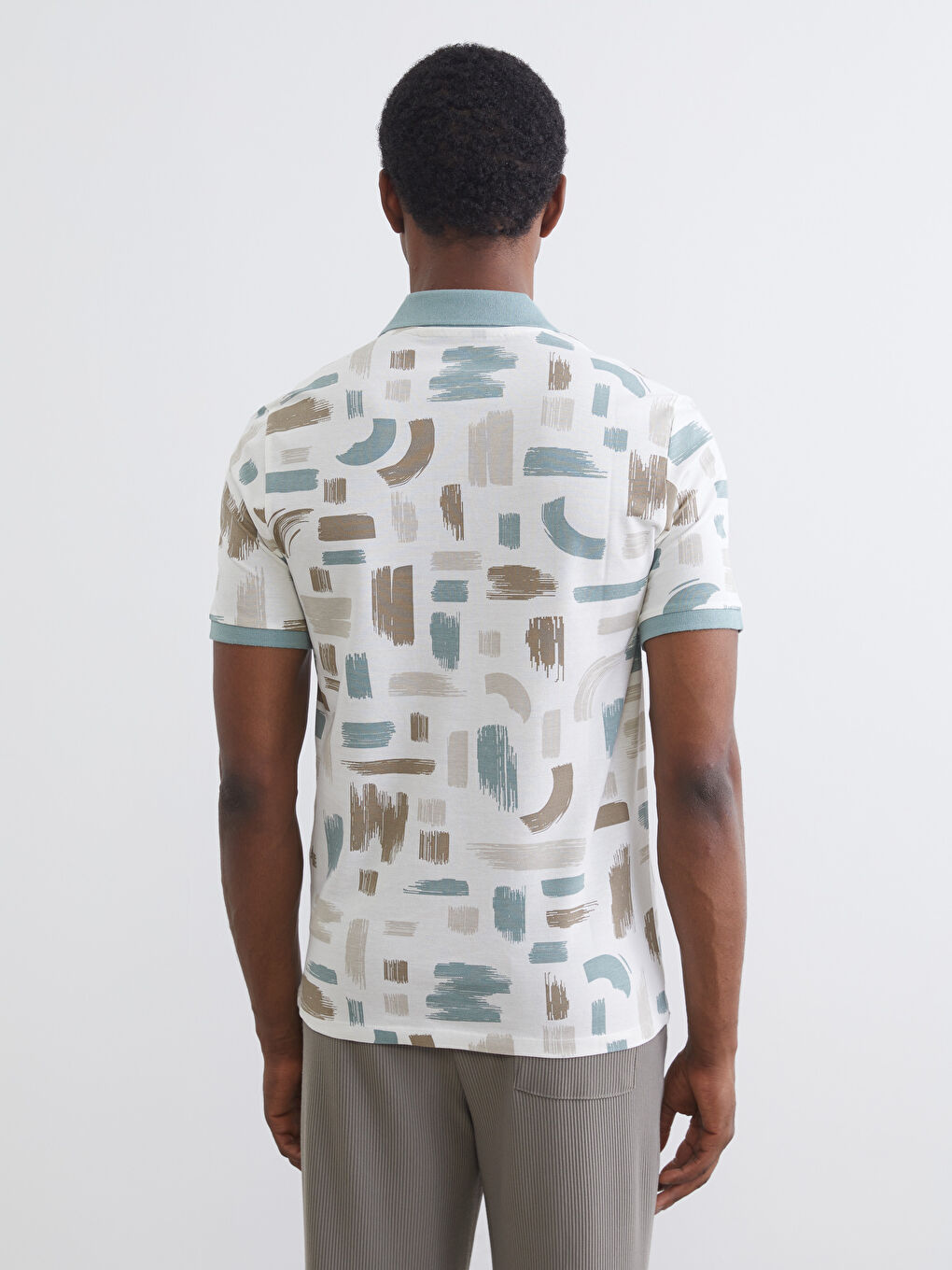 Polo Collar Patterned Piqué Men's T-Shirt-3