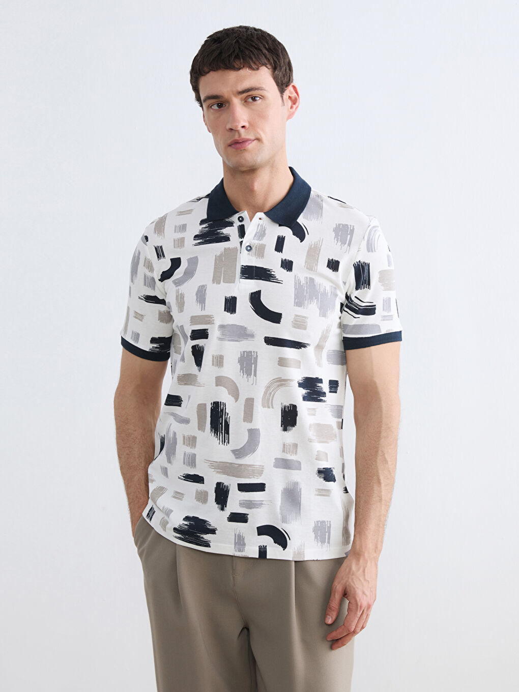 Polo Collar Patterned Piqué Men's T-Shirt