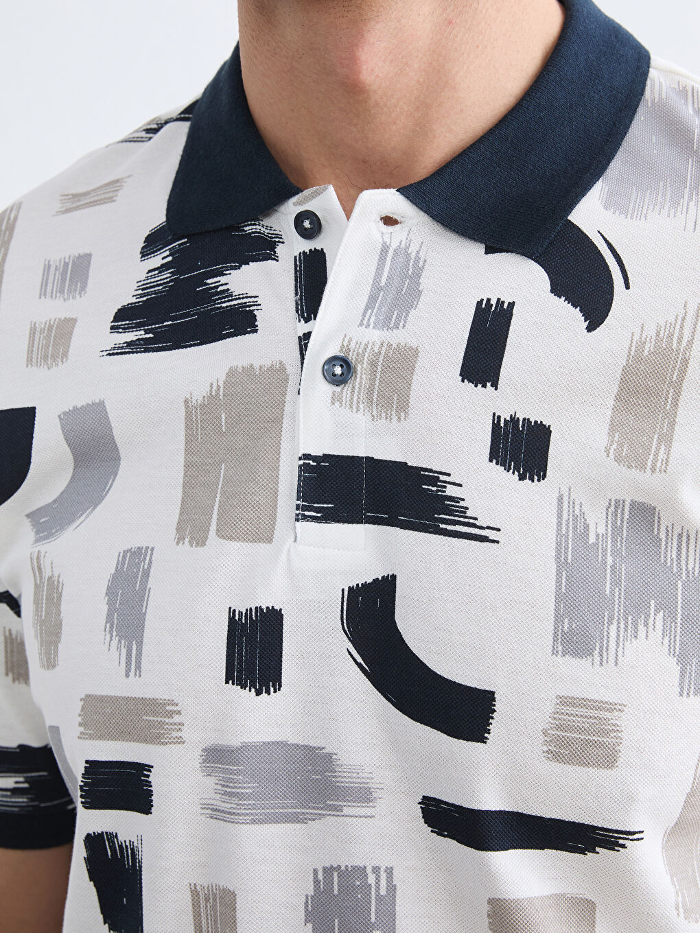 Polo Collar Patterned Piqué Men's T-Shirt-2