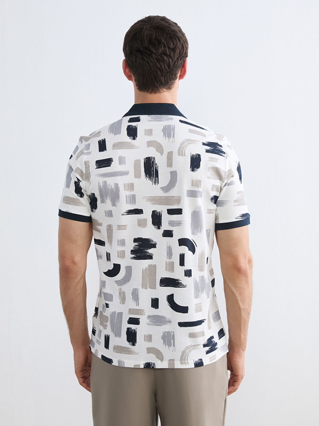 Polo Collar Patterned Piqué Men's T-Shirt-3