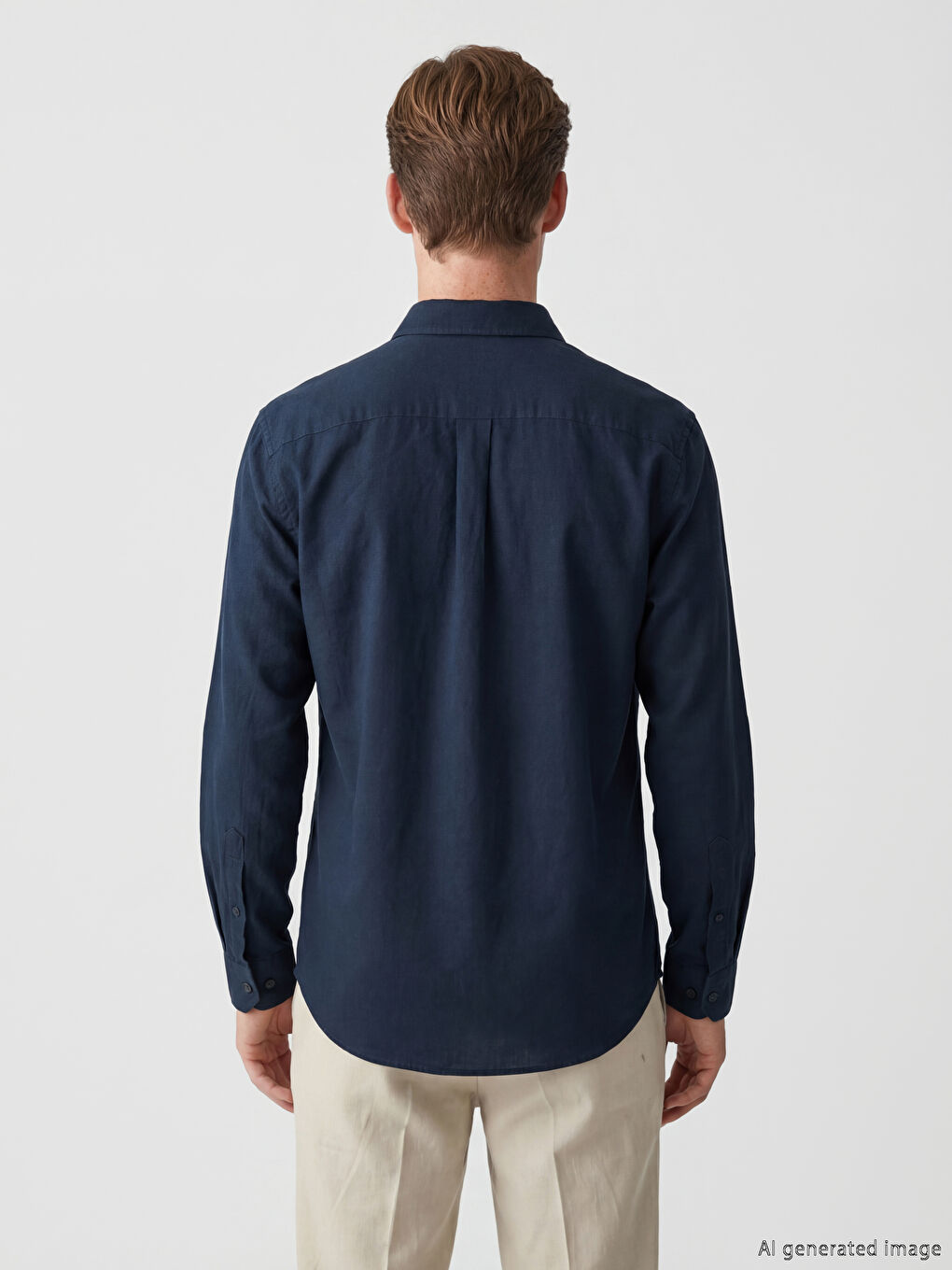 Lacivert Regular Fit Keten Karışımlı Erkek Gömlek-3
