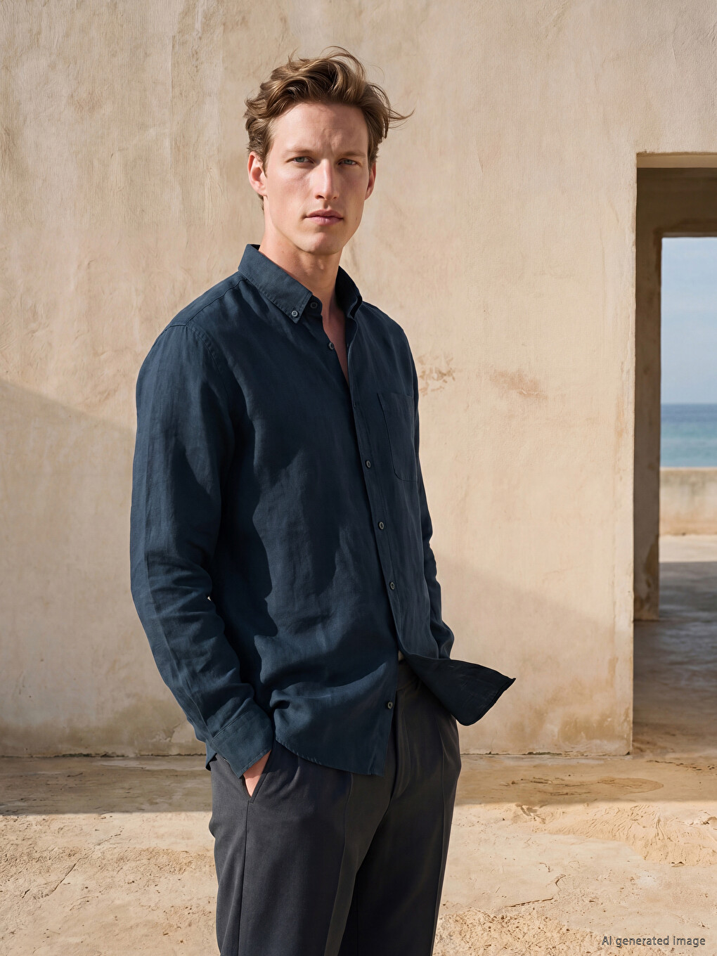SOUTHBLUE Regular Fit Linen Blend Men's Shirt - S68387Z8-RFH - LC