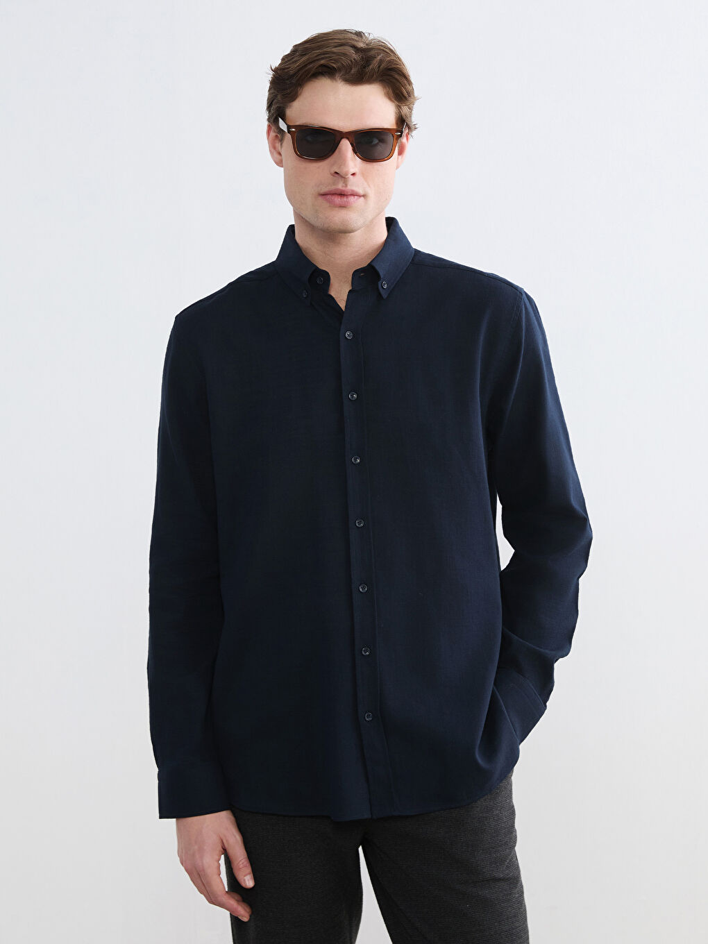 Lacivert Regular Fit Armürlü Erkek Gömlek