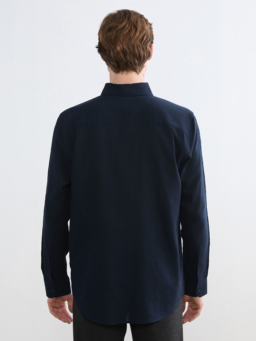Lacivert Regular Fit Armürlü Erkek Gömlek-3