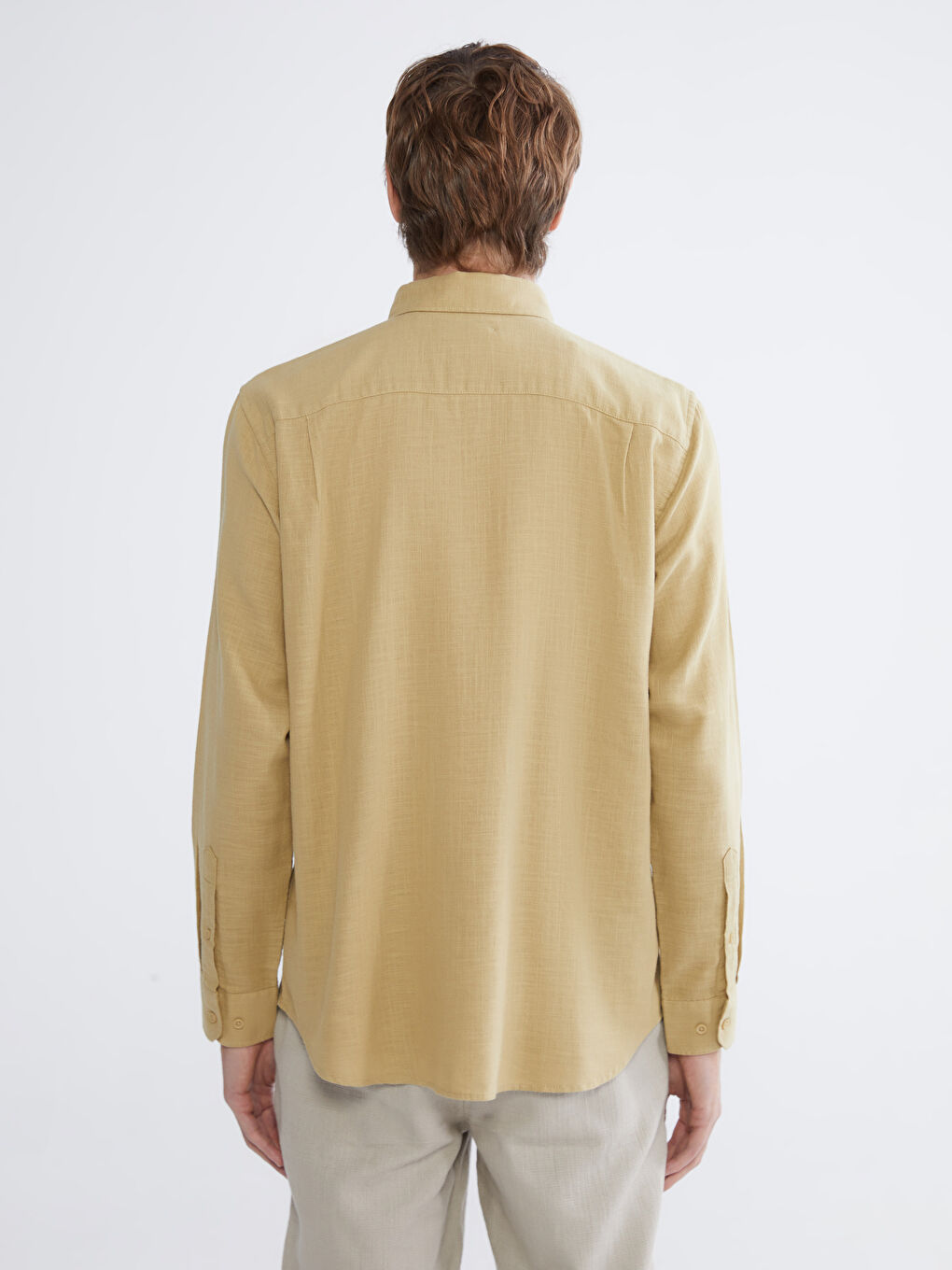 Bej Regular Fit Armürlü Erkek Gömlek-3