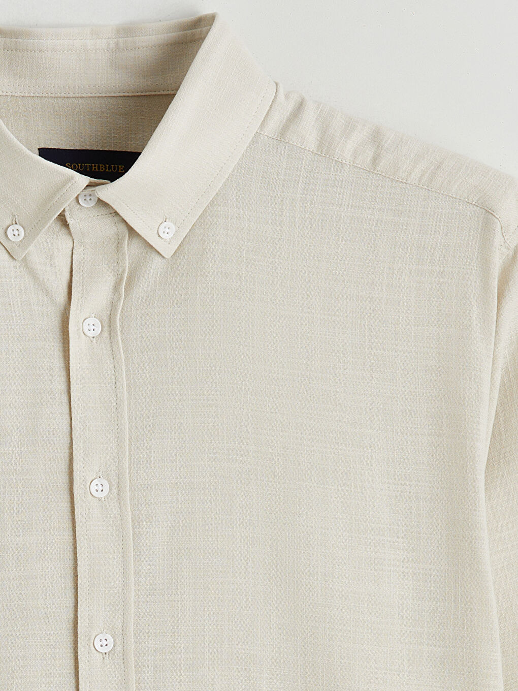 Bej Regular Fit Düğmeli Yaka Armürlü Erkek Gömlek-1