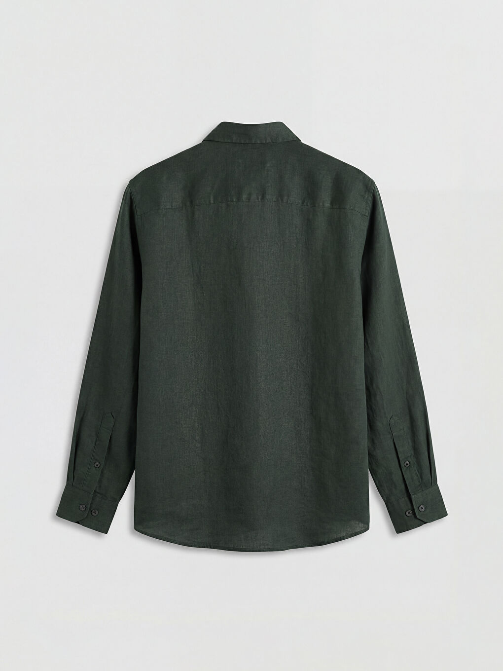 Haki Standart Kalıp Keten Erkek Gömlek-1