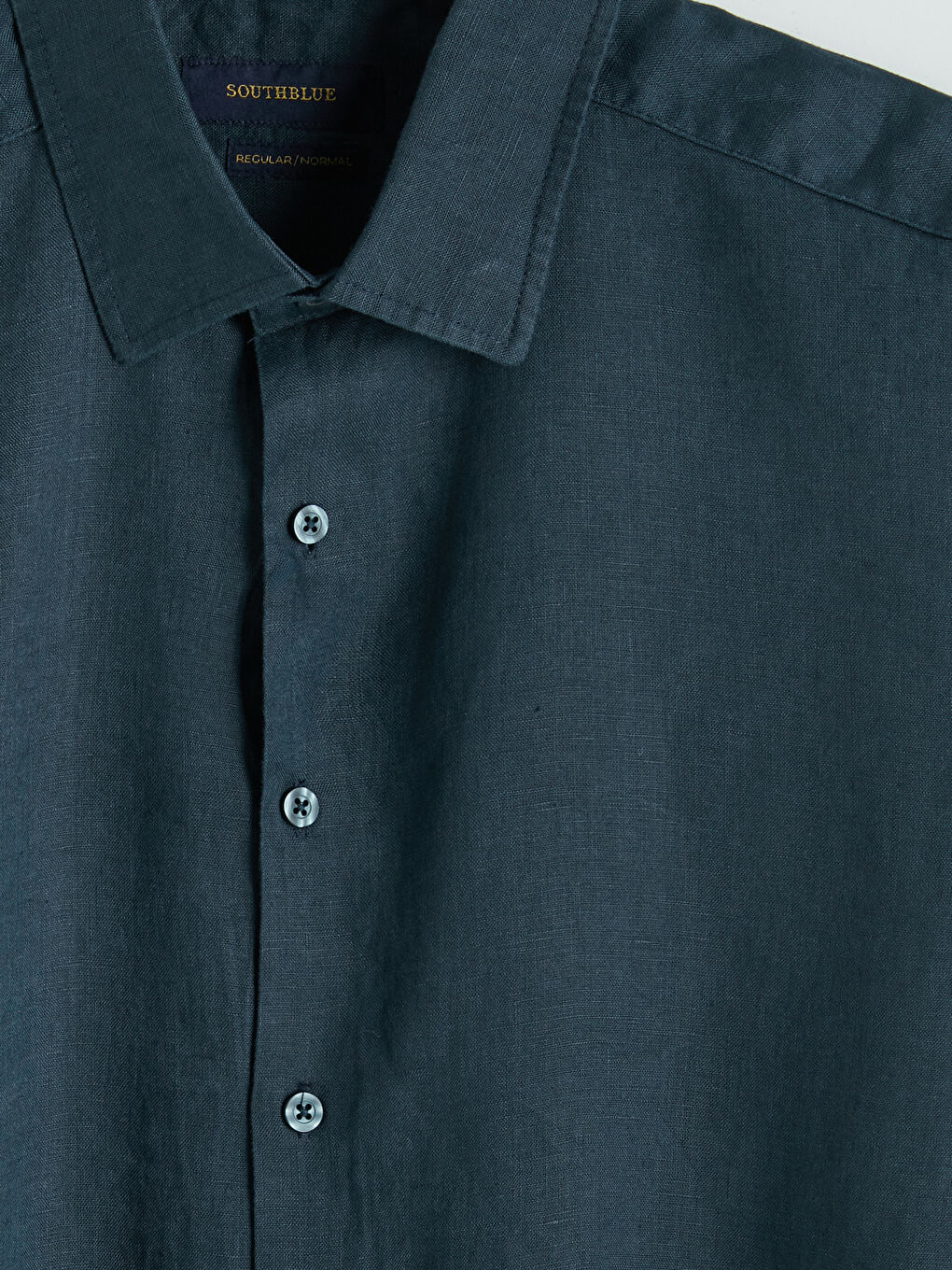 Petrol Regular Fit %100 Keten Erkek Gömlek-2