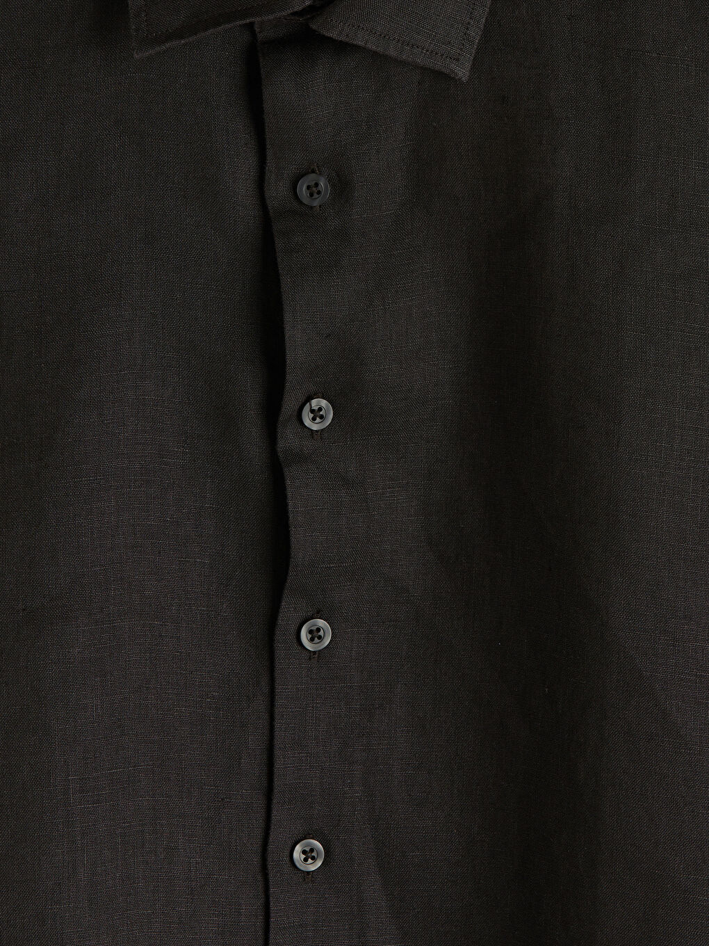 Kahverengi Standart Kalıp Keten Erkek Gömlek-2