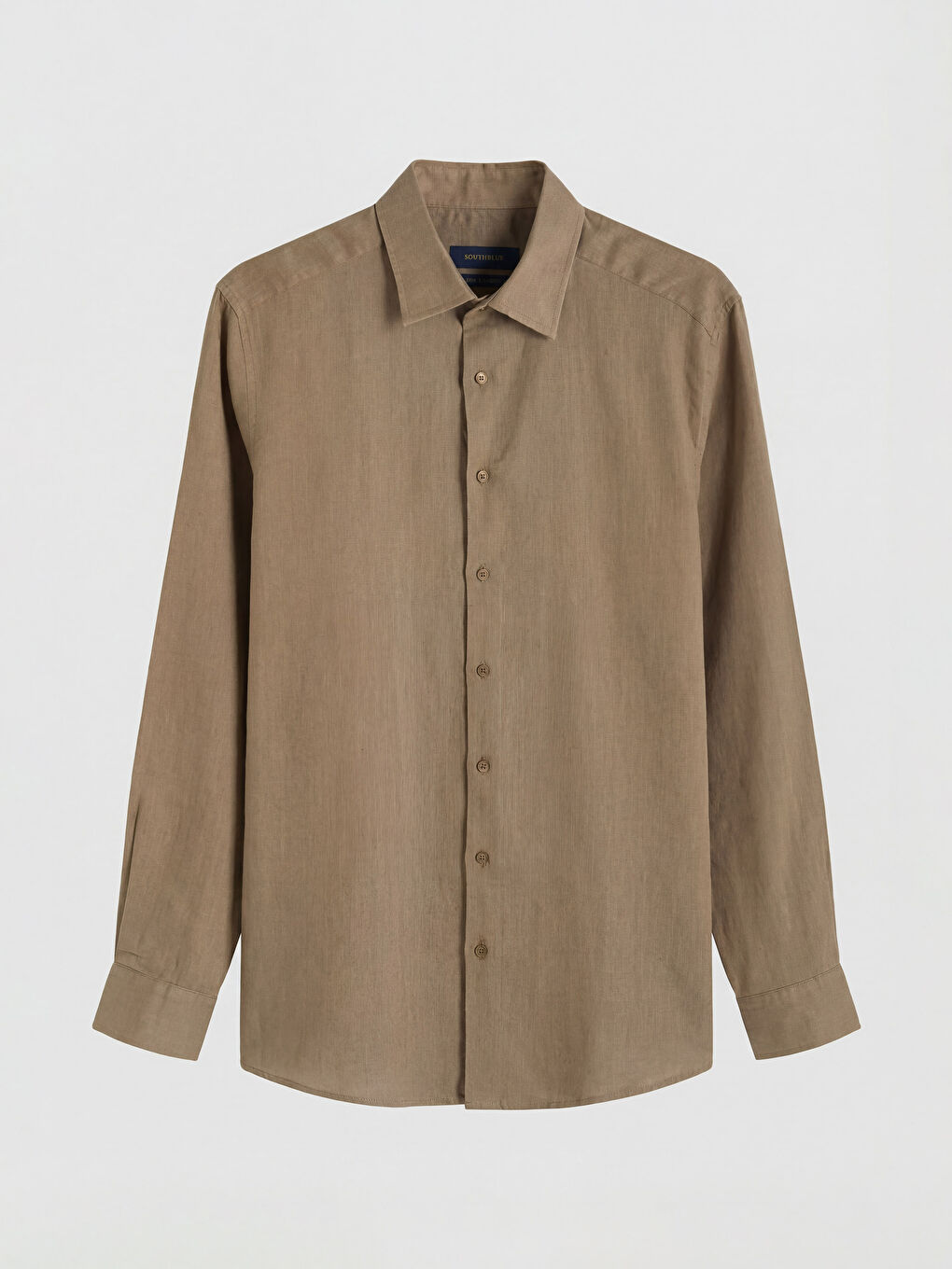 Kahverengi Regular Fit Keten Erkek Gömlek