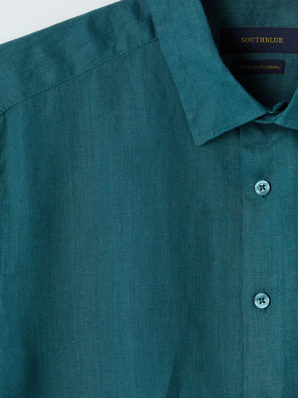 Petrol Regular Fit %100 Keten Erkek Gömlek-2