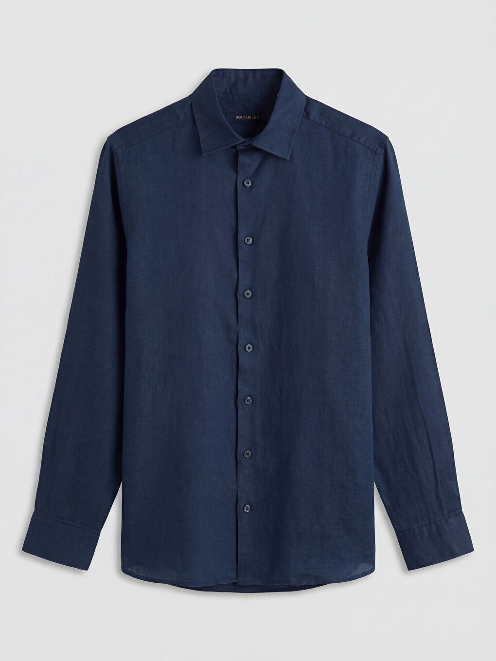 Lacivert Standart Kalıp Keten Erkek Gömlek