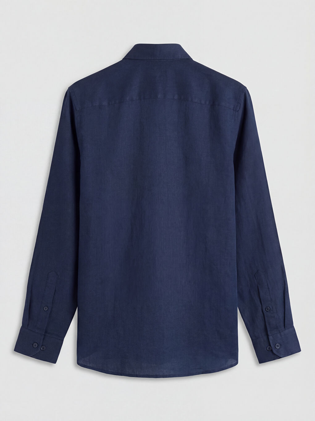 Lacivert Standart Kalıp Keten Erkek Gömlek-1