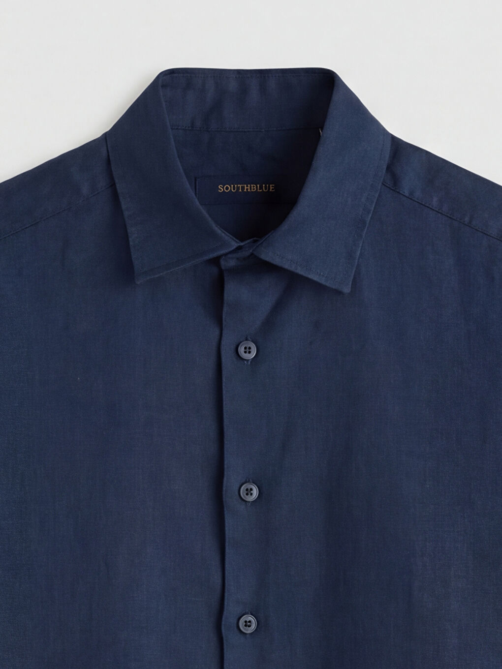 Lacivert Standart Kalıp Keten Erkek Gömlek-2