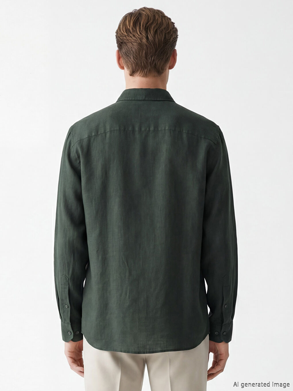 Haki Regular Fit Keten Erkek Gömlek-3