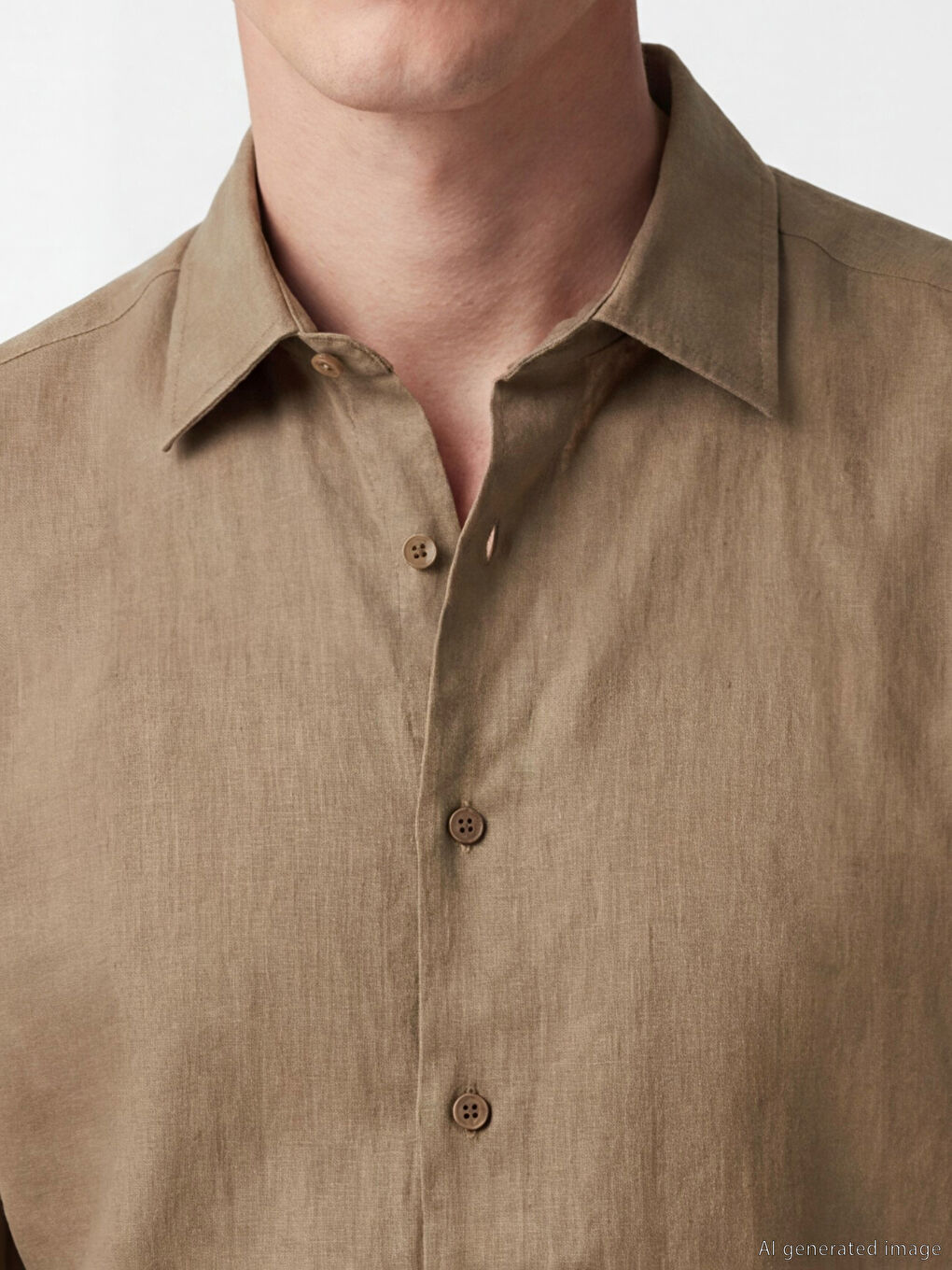 Kahverengi Regular Fit %100 Keten Erkek Gömlek-2