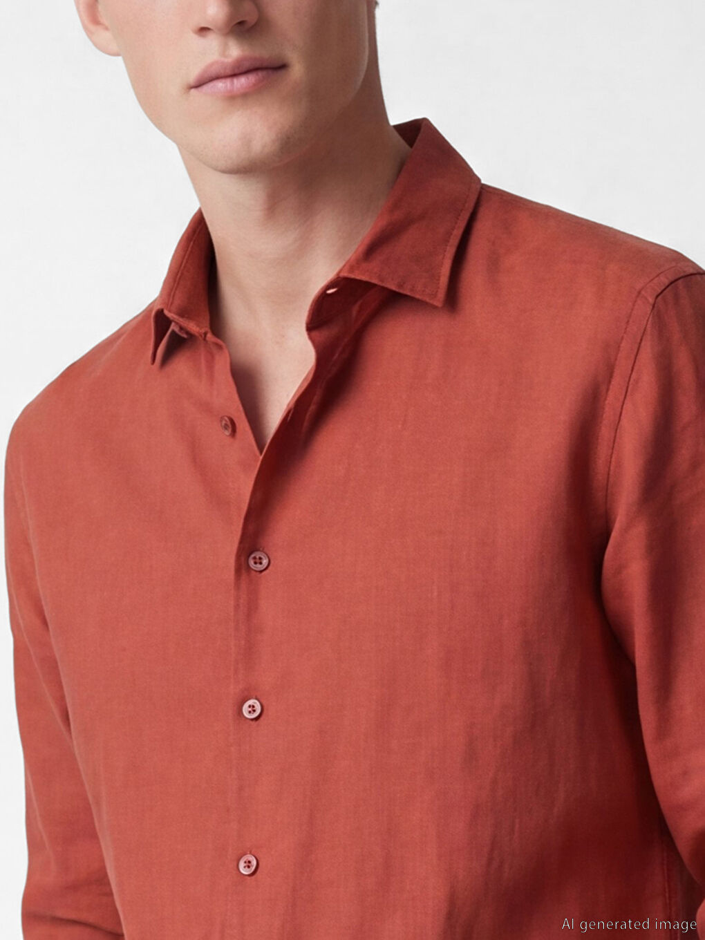 Turuncu Regular Fit %100 Keten Erkek Gömlek-2