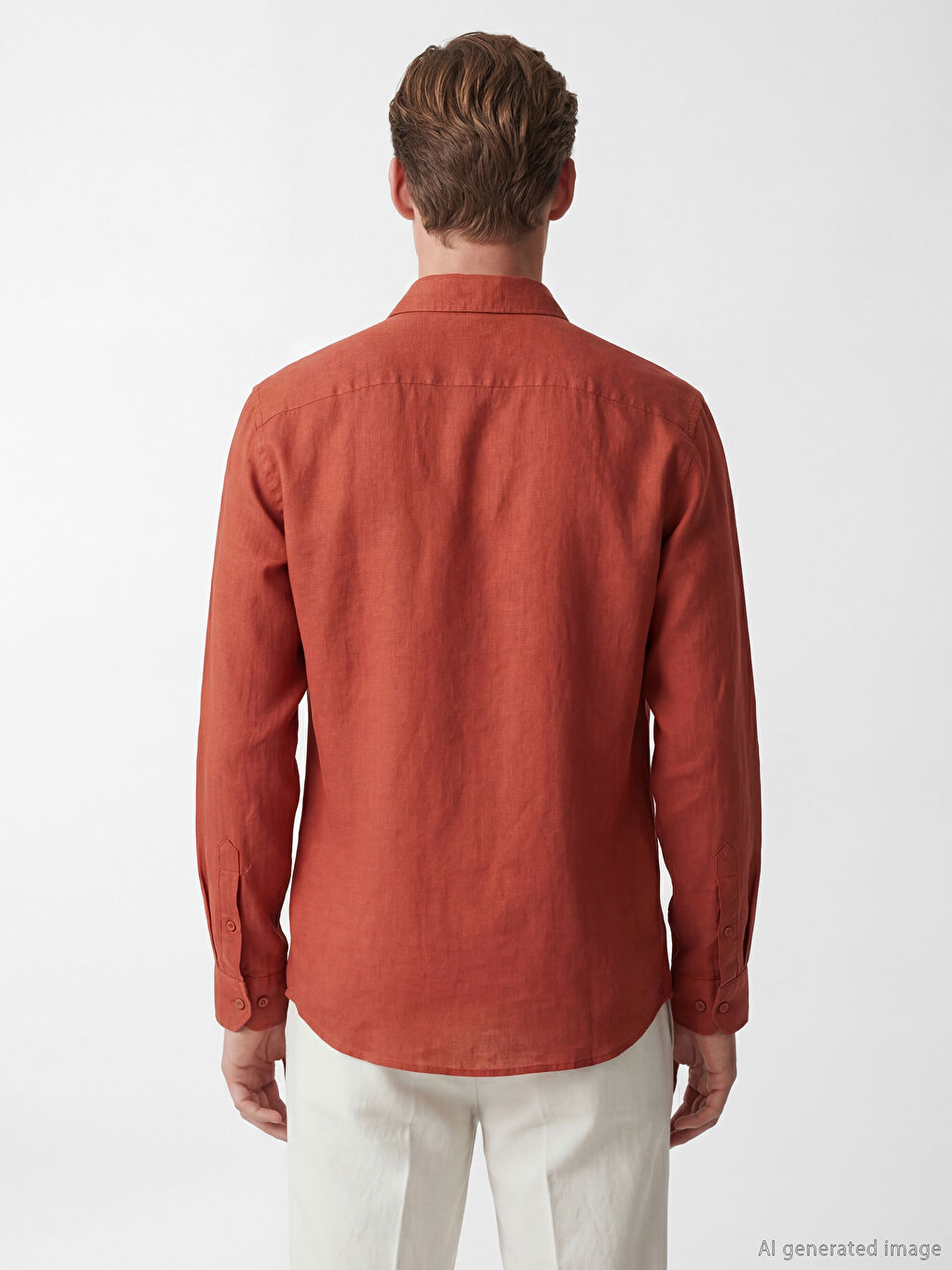 Turuncu Regular Fit %100 Keten Erkek Gömlek-3