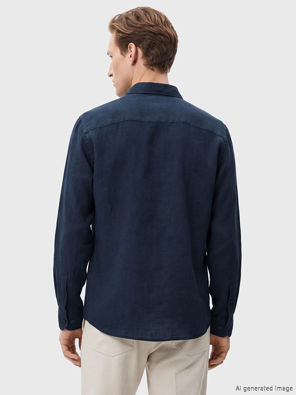 Lacivert Regular Fit %100 Keten Erkek Gömlek-3