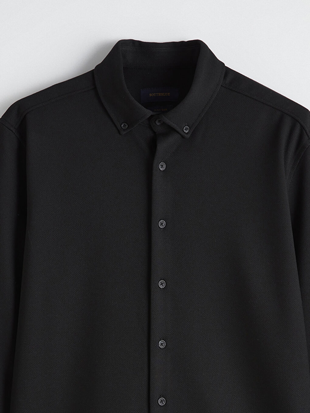 Siyah Slim Fit Keten Karışımlı Erkek Gömlek-1