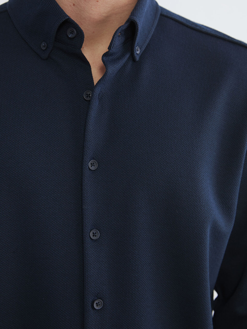 Lacivert Slim Fit Keten Karışımlı Erkek Gömlek-2